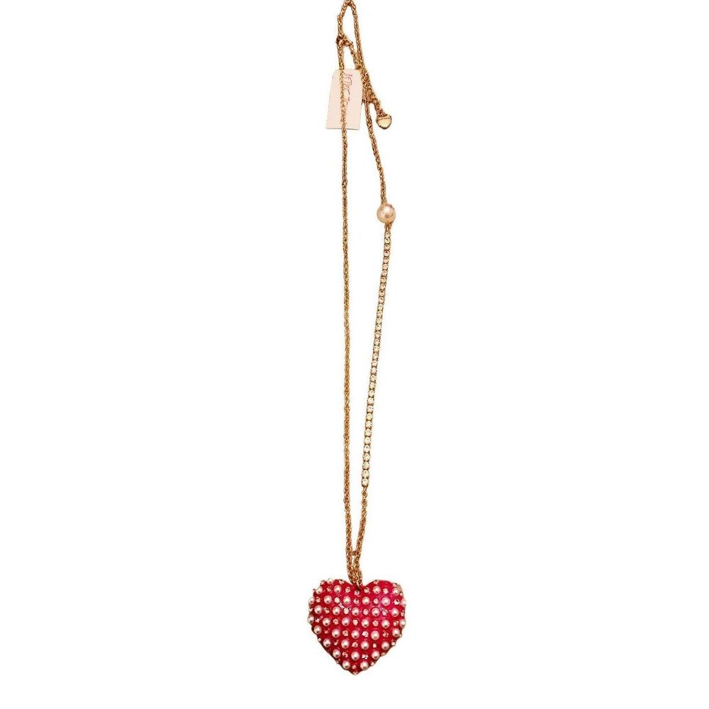 Betsey Johnson xoxo pearl heart long necklace red NWT